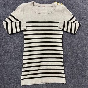 Poof Sweater Dress Juniors Large Gray Black Stripe 3/4 Sleeve Knit Scoop Neck